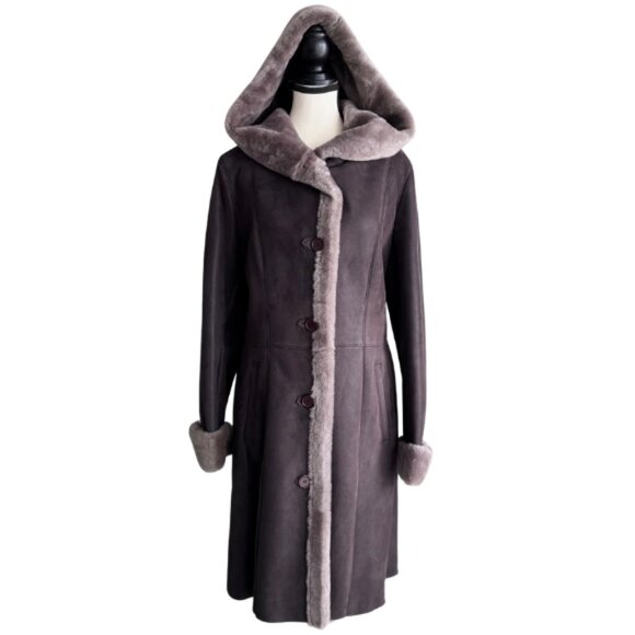 DANIER, GORGEOUS HOODED COAT MADE OF GENUINE LAMB FUR ( SHEARED AND DYED), SZ. S - Picture 1 of 14